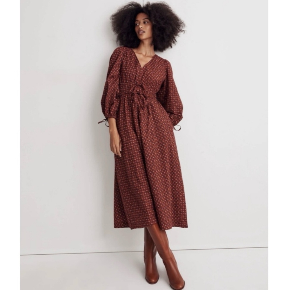 Madewell Long Sleeve Dress in Rust Brown
